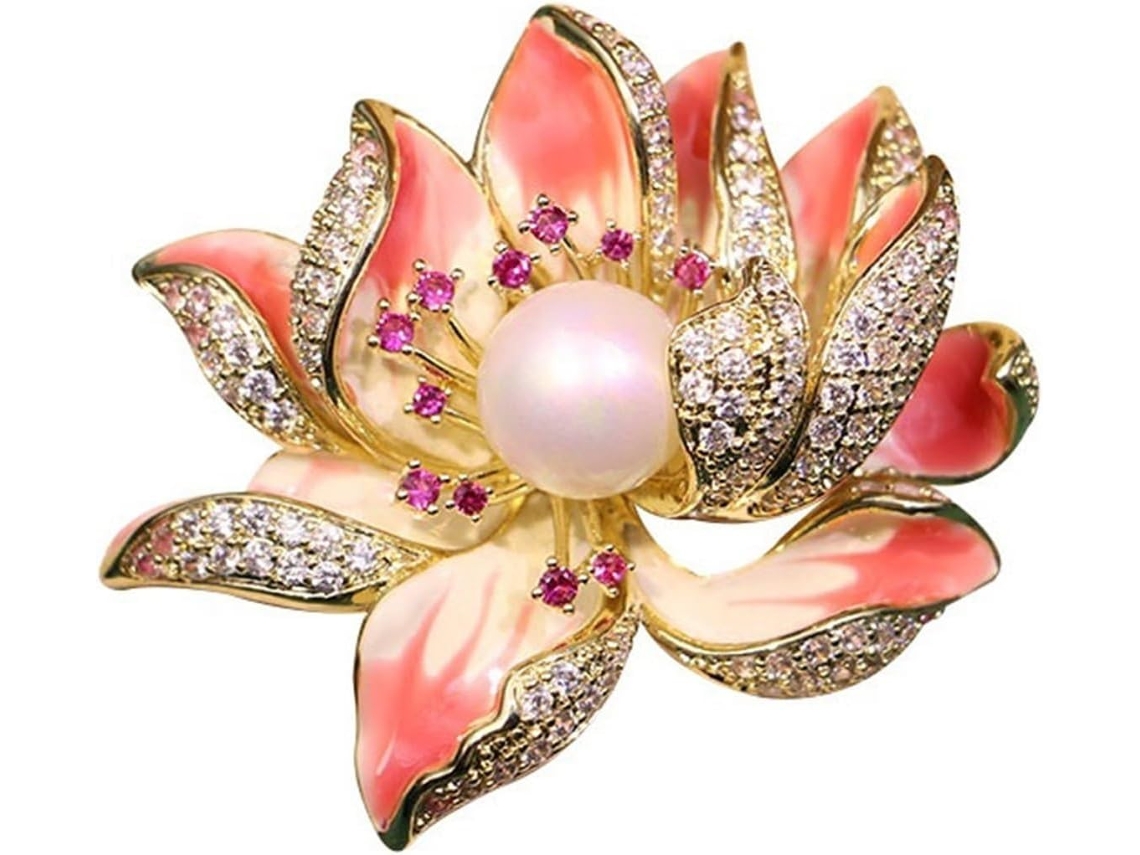 Broche Elegante Com Pérolas E Formato De Lótus, Acessório De Broche Retrô Alta Qualidade, Presente Requintado Para