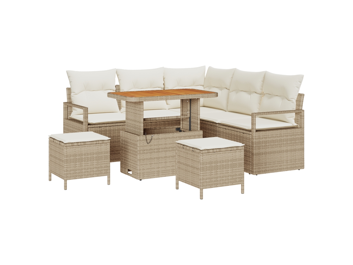 Conjunto 8 Conjunto De Sofá De Jardim Vidaxl Bege Vime Pe (90 X 55 X 71 Cm)
