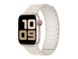 Pulseira magnética de silicone para Apple Watch com design de três espaços, compatível com os tamanhos 44, 45, 46 e 49 mm, branca.