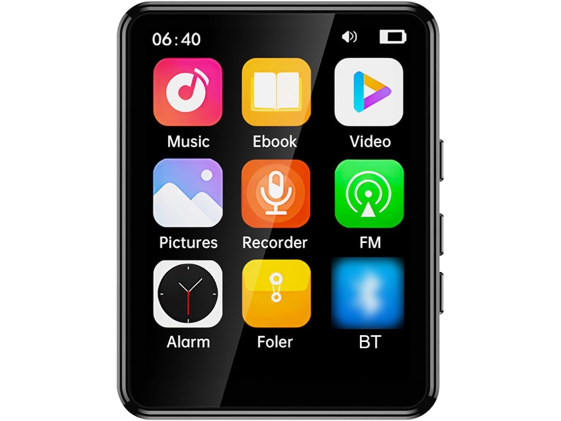 Reprodutor de MP3/MP4, tela Bluetooth de 1 polegada, alto-falante, tela totalmente sensível ao toque, suporte para cartão de expansão integrado de 2,4 polegadas.