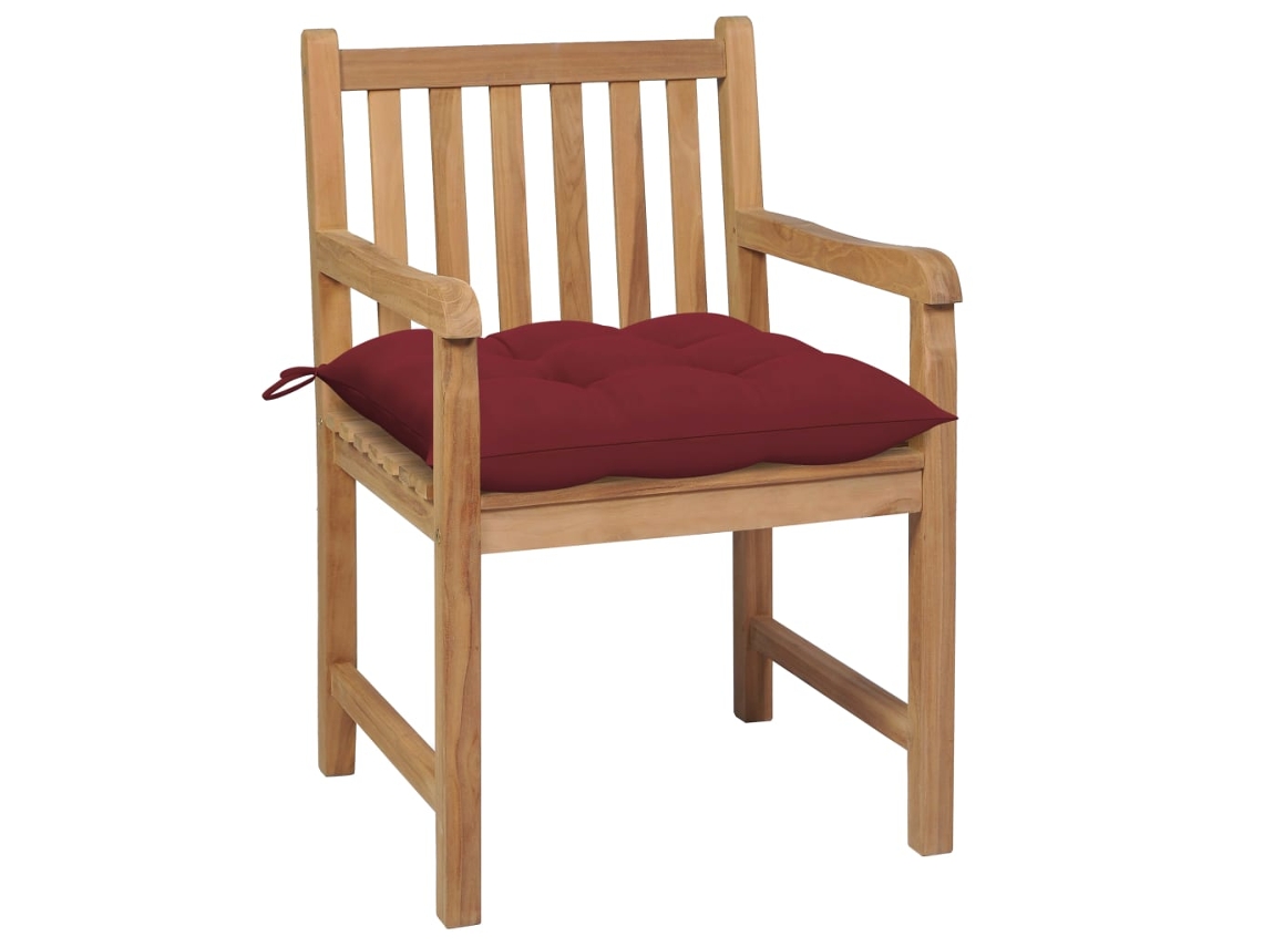 Conjunto de 2 Cadeiras Jardim C/ Almofadões Vermelho Tinto Teca Maciça MAISON EXCLUSIVE