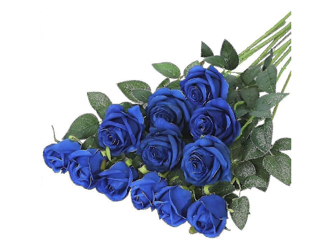 Pacote com 12 Rosas Vermelhas Artificiais de Seda Realistas em Flor, Buquê de Noiva para Casamento, Haste Longa para Casa, Azul AQUAFORGE