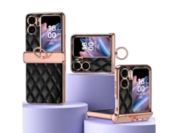 Capa Magnética De Couro Liso Galvanizado Com Padrão De Losango Para Oppo Find N2 Com Anel