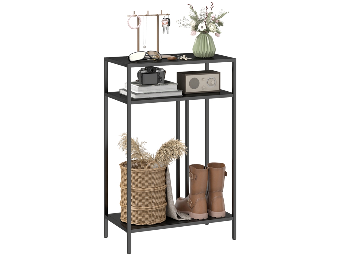 Mesa Consola 3 Prateleiras Abertas Aço 55x30x85cm Preta