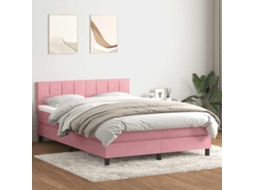 Vidaxl Cama Com Molas/colchão 140x210 Cm Veludo Rosa