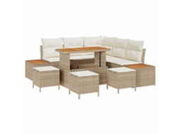 Conjunto 9 Conjunto De Sofá De Jardim Vidaxl Bege Vime Pe (110 X 55 X 71 Cm)