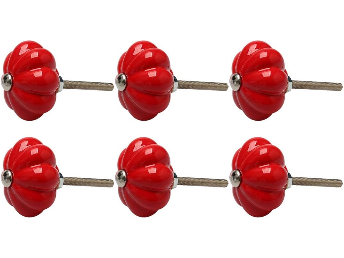 Conjunto De 6 Puxadores Cerâmica Em Formato Abóbora Para Gavetas E Móveis, Ideais Para Portas, Armários, Guarda Roupas E