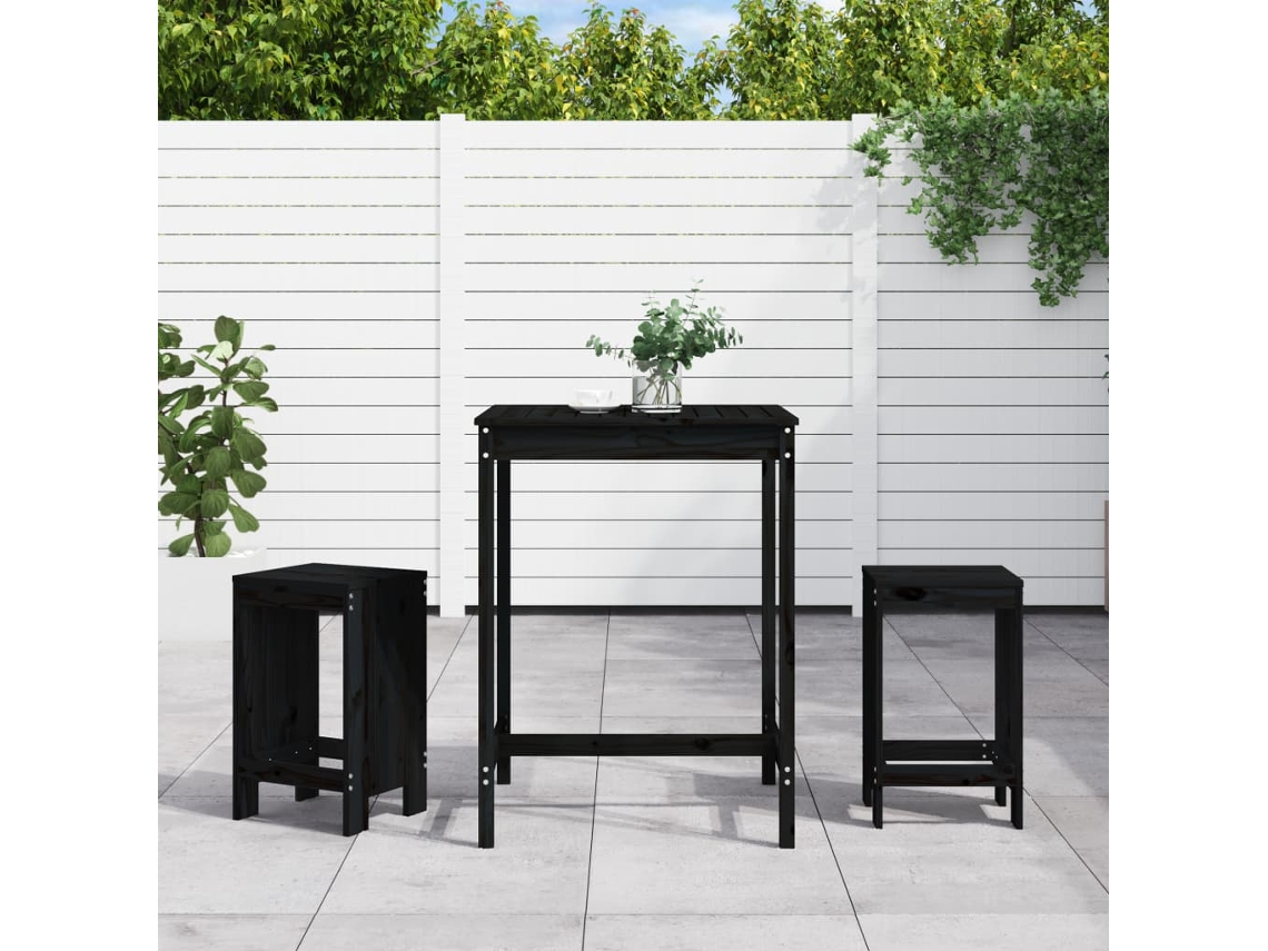 Vidaxl 3 Pcs Conjunto De Bar Para Jardim Pinho Maciço Preto