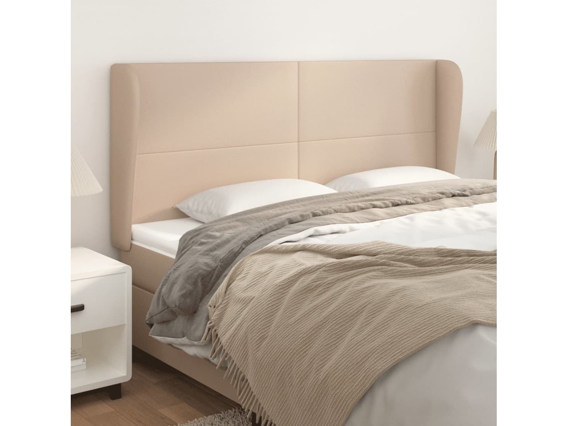 Vidaxl Cabeceira Cama C/ Abas Couro Artif. 203x23x118/128cm Cappuccino