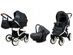 Carrinho De Bebé Multifuncional Babylux Optimal 3 Em 1 -black Flex White Frame - Ajustável E Dobrável Construção Leve Em Alumínio - Acessórios