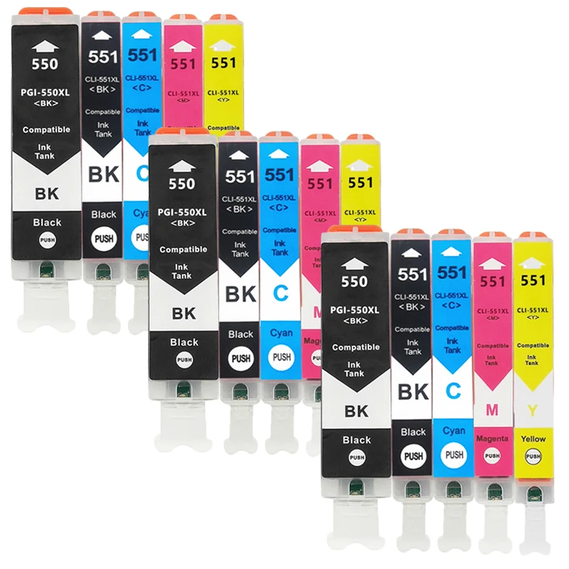 Conjunto de 3 Tinteiros Pgi550 Cli551 para Canon Pixma Ip7250, Mg5450, Mg5550, Mg5650, Mg5655, Mg6350, Mg6450 MDUG