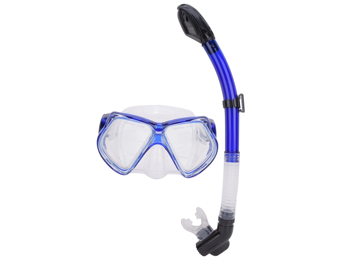 Máscara de Mergulho Profissional com Armação Ampla, Antiembaçante, para Natação, Snorkeling, com Tubo de Respiração Totalmente Seco, Azul AQUAFORGE
