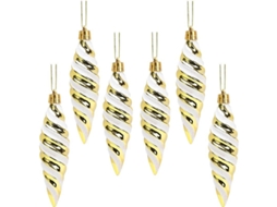 Conjunto de 6 Bolas de Natal Espiral, 11x3mm, Dourado, Brilhantes | S/MARCA