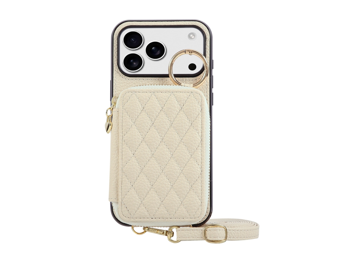Capa Transversal Para Celular Em Couro Pu Com Textura De Lichia, Compatível Com Iphone 17 Pro.