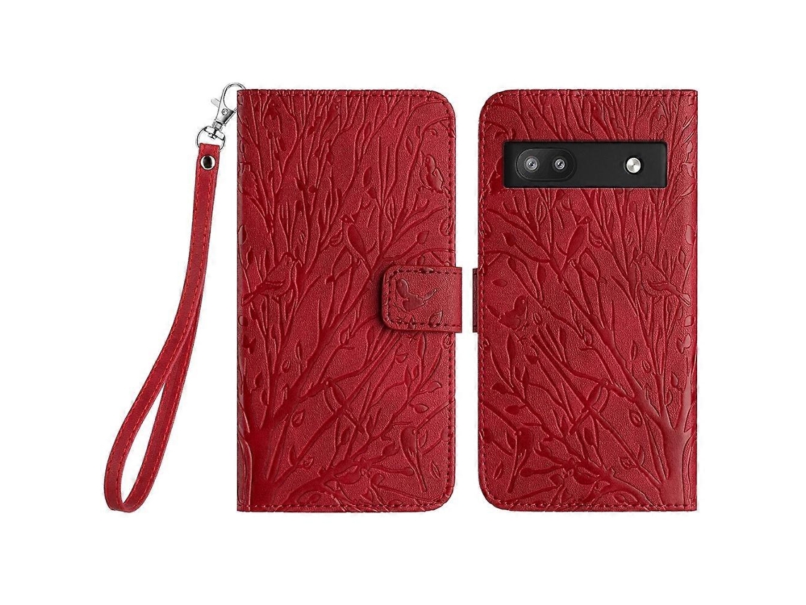 Capa De Couro Para Celular Com Padrão De Pássaros Em Relevo
