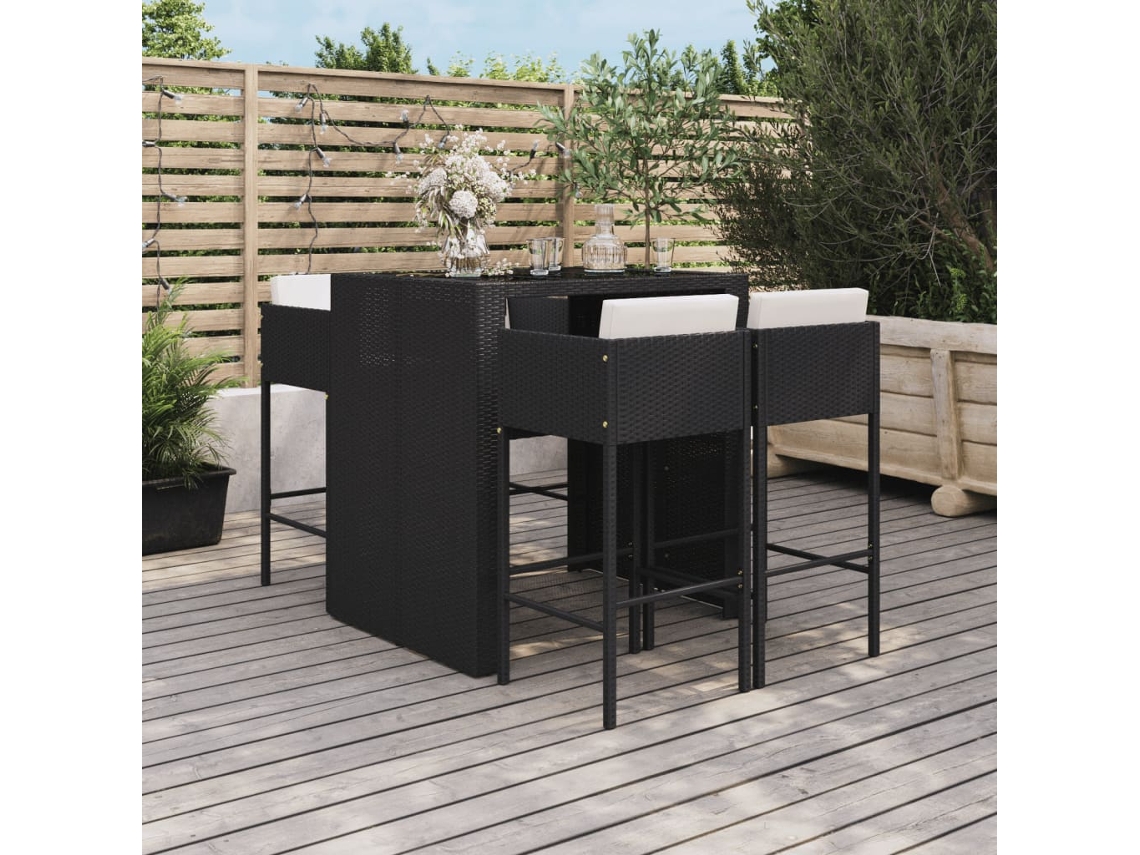5 Pcs Conjunto De Bar P/ Jardim C/ Almofadões Vime Pe Preto Dkd Home Decor
