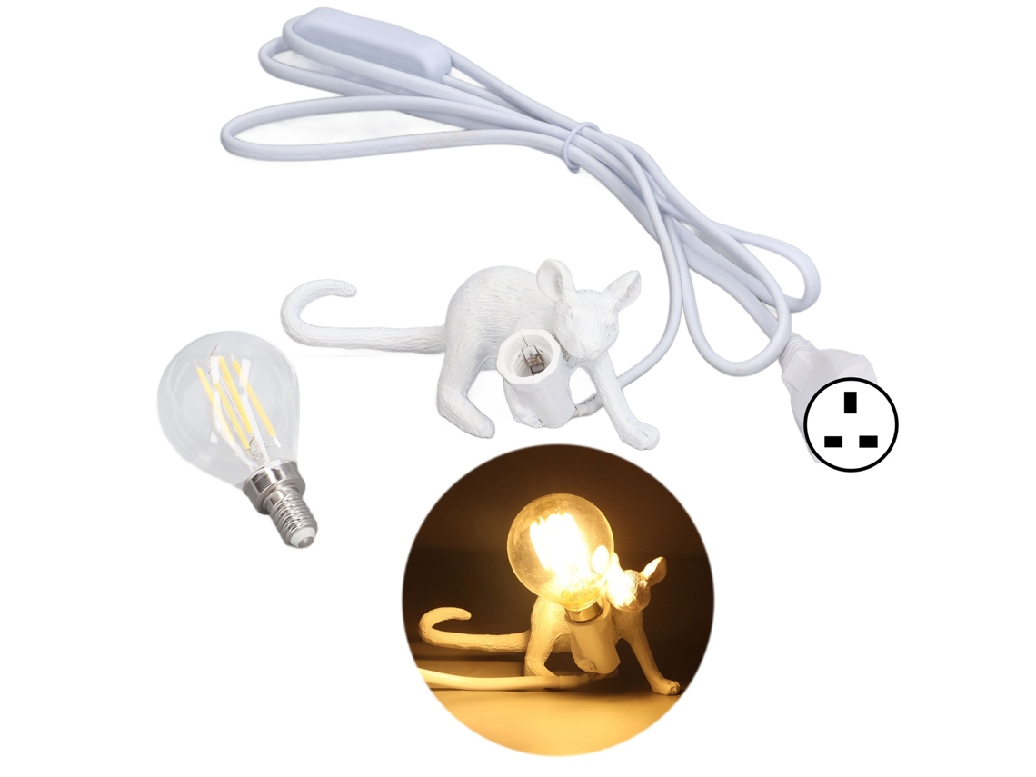 2026 lâmpada de Rato Moderna de Resina Forma Animal Luz de Mesa para Dormitório Estúdio Café Uk Plug Branco E12