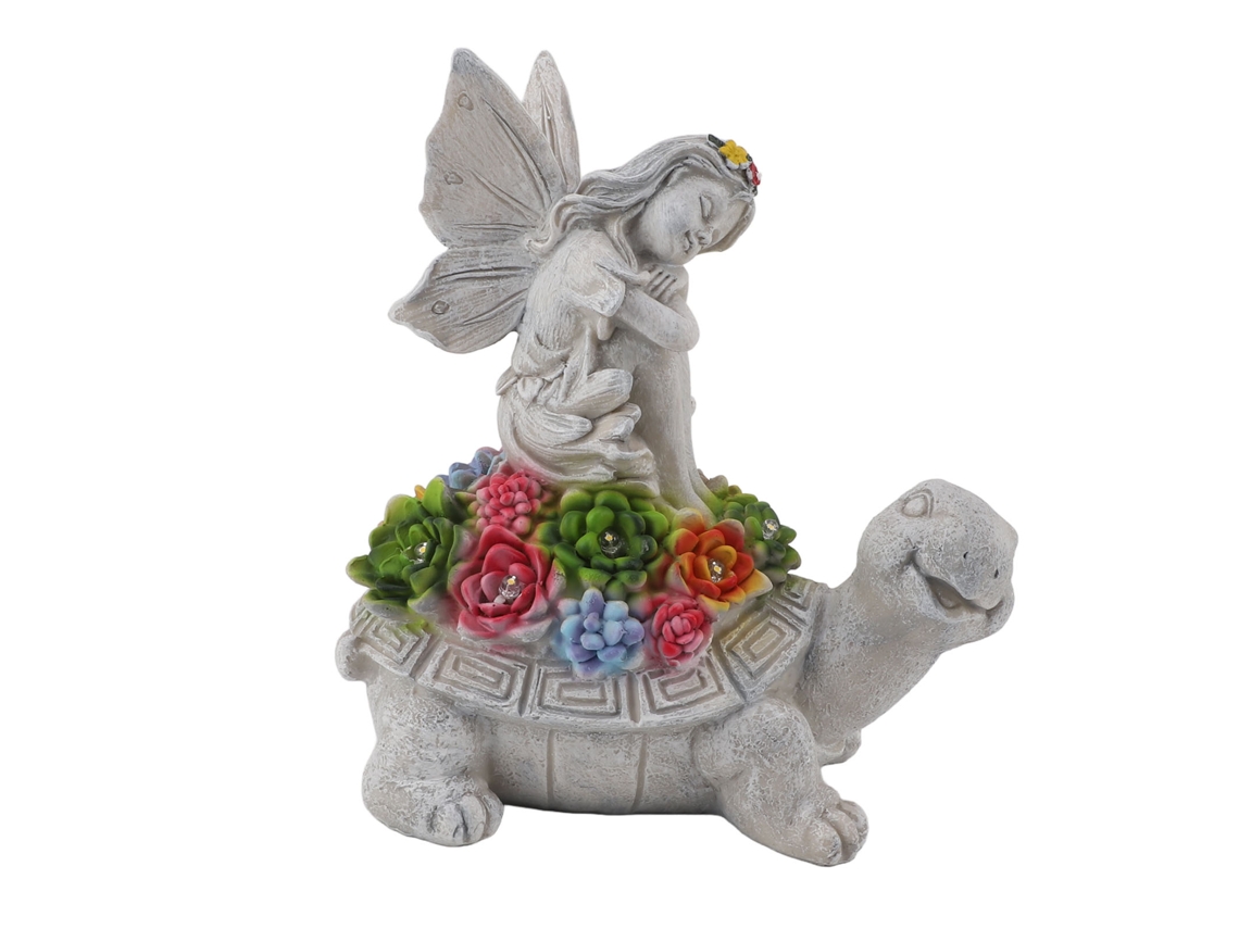 2026 estatua Solar Jardín Tortuga Y Ángel Escultura Resina Duradera Con Luz Led para Decoración Patio Jardín