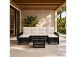 Vidaxl Conjunto De Sofá De Jardim 7 Unid. Preto E Branco Creme Vime Pe