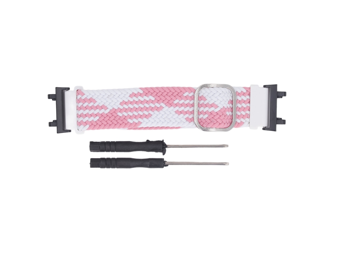 Pulseira de Relógio Náilon Tecida para Amazfit Active Edge A2212 Ajustável Lavável Rosa Branco
