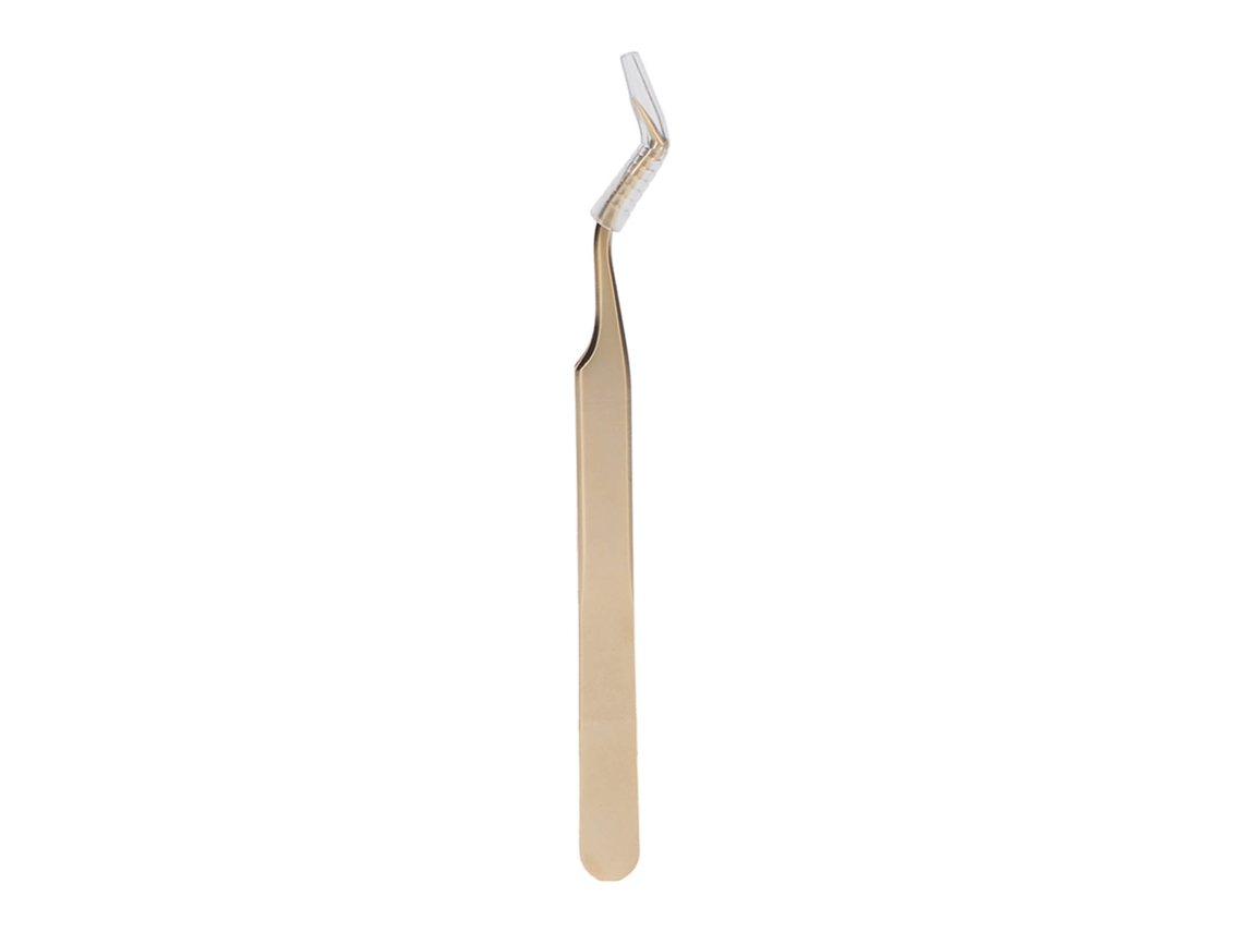 Pinça De Cílios Extensos De Aço Inoxidável Precision S Curved Dourada Profissional