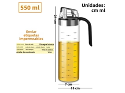 Frasco de Vidro de 550ml para Temperos de Cozinha, Molhos e Outros Produtos. Ideal para Armazenar Óleo, Vinagre e Especiarias. MDUG