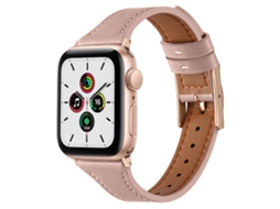 Bracelete para Smartwatch respirável de couro genuíno para Apple Watch série 8 e 7 45 mm / SE 2 e 6 e SE e 5 e 4 44 mm / 3 e 2 e 1 42 mm (rosa)