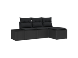 Conjunto 4 Conjunto De Sofá De Jardim Vidaxl Preto Vime Pe (55 X 55 X 37 Cm)