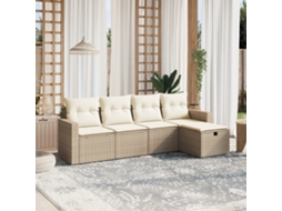 5 Pcs Conjunto De Sofás P/ Jardim Com Almofadões Vime Pe Bege Lovely Home