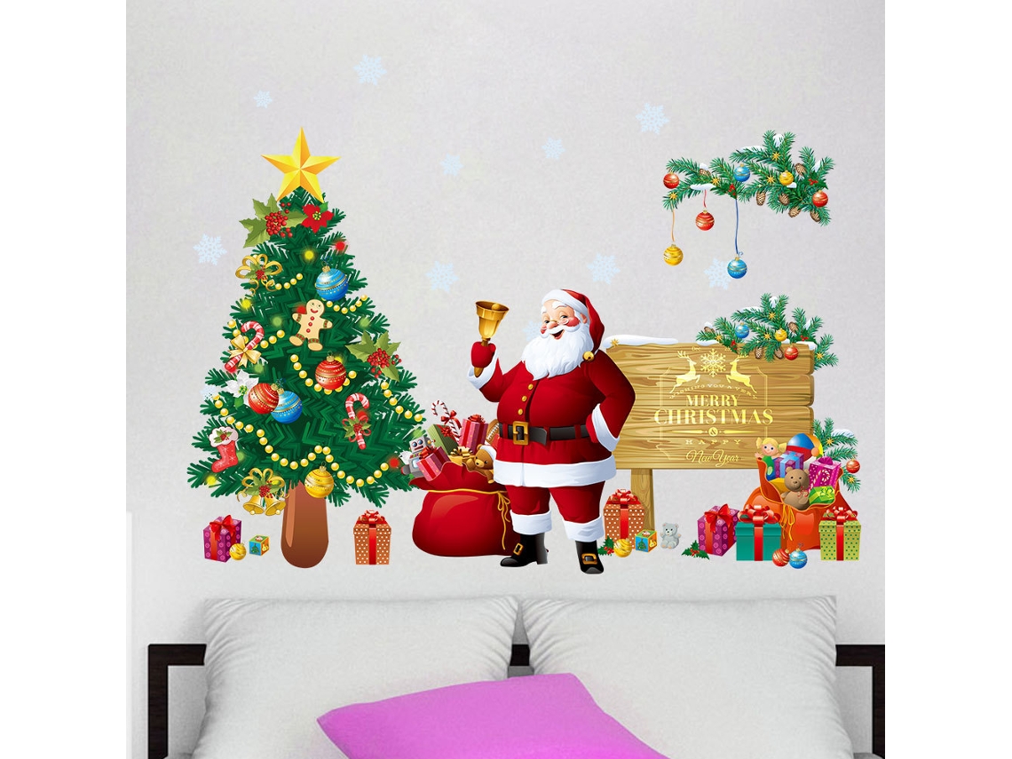 Adesivo De Parede De Natal Com Papai Noel E Árvore De Natal.-aquaforge