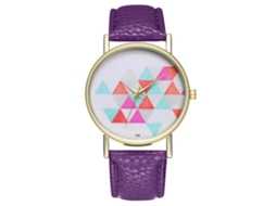 Relógio de quartzo unissex moderno com pulseira de couro PU e mostrador roxo simples.