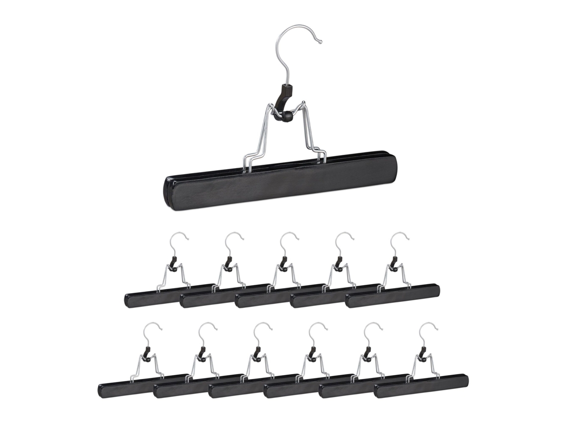 Conjunto 12 Cabides De Madeira Para Calças Pretos