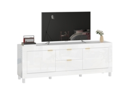 Armário De Tv Para Fernseher Até 75 Polegadas, Moderno Centro De Entretenimento Com 2 Schränken E 2 Gavetas, Brilho Alto Branco