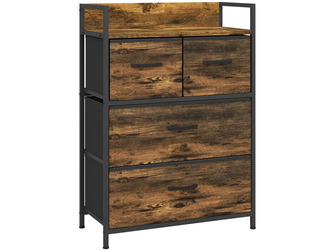 Cómoda de Quarto Tecido Não Tecido, Aço, Mdf Cor Castanho Rústico 60x29x85 cm Homcom