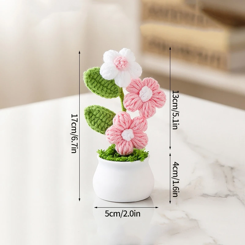 Presentes Com Plantas Em Vasos De Crochê, Enfeites Artificiais Para Vasos De Flores, Buquês De Crochê Prontos.