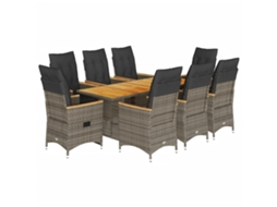 Maison Exclusive - 9 Pcs Conjunto De Jantar P/ Jardim C/ Almofadões Vime Pe Cinza