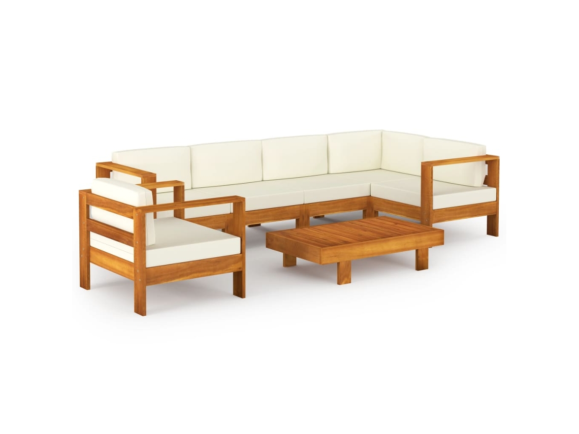 Conjunto 7 lounge de jardim c/ almofadões VIDAXL branco nata acácia