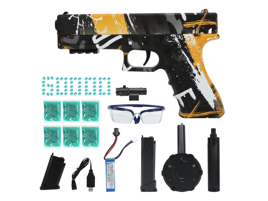 Mali pistola de Gel Automática Elétrica com 60 Mil Bolinhas de Água Amarelo Grafite para Idade 14+