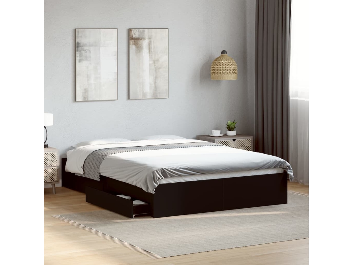 Estrutura De Cama C/ Gavetas 135x190 Cm Derivados Madeira Preto
