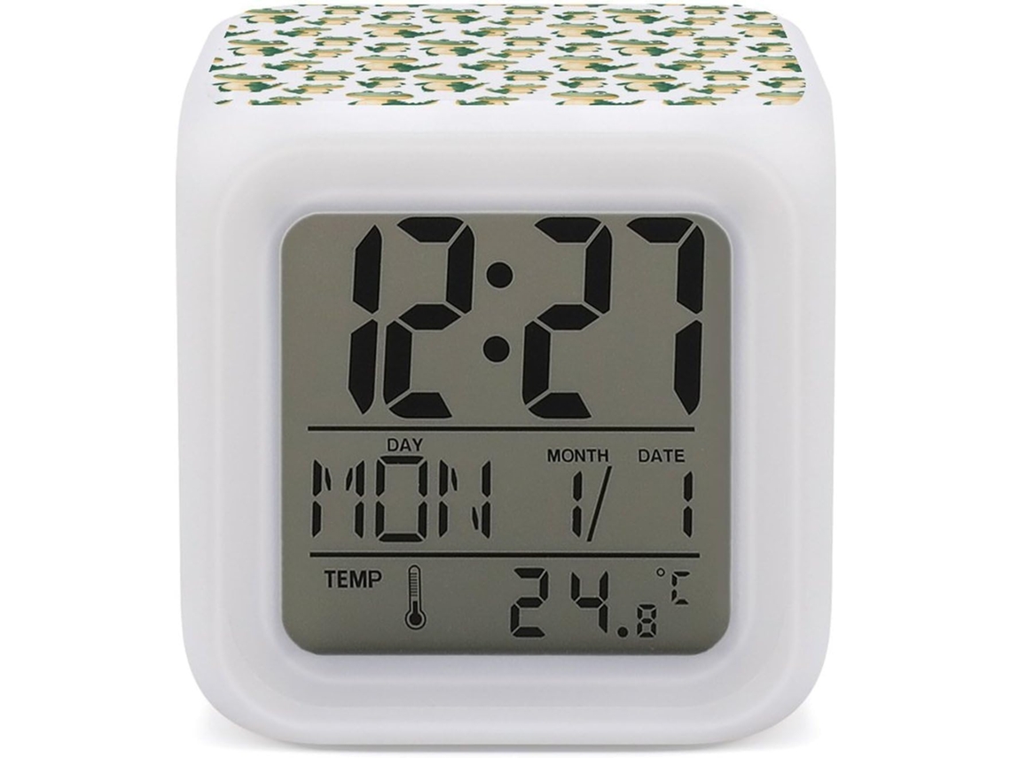 Despertador Digital, Luz Noturna, Tema Crocodilo Verde, Verde
