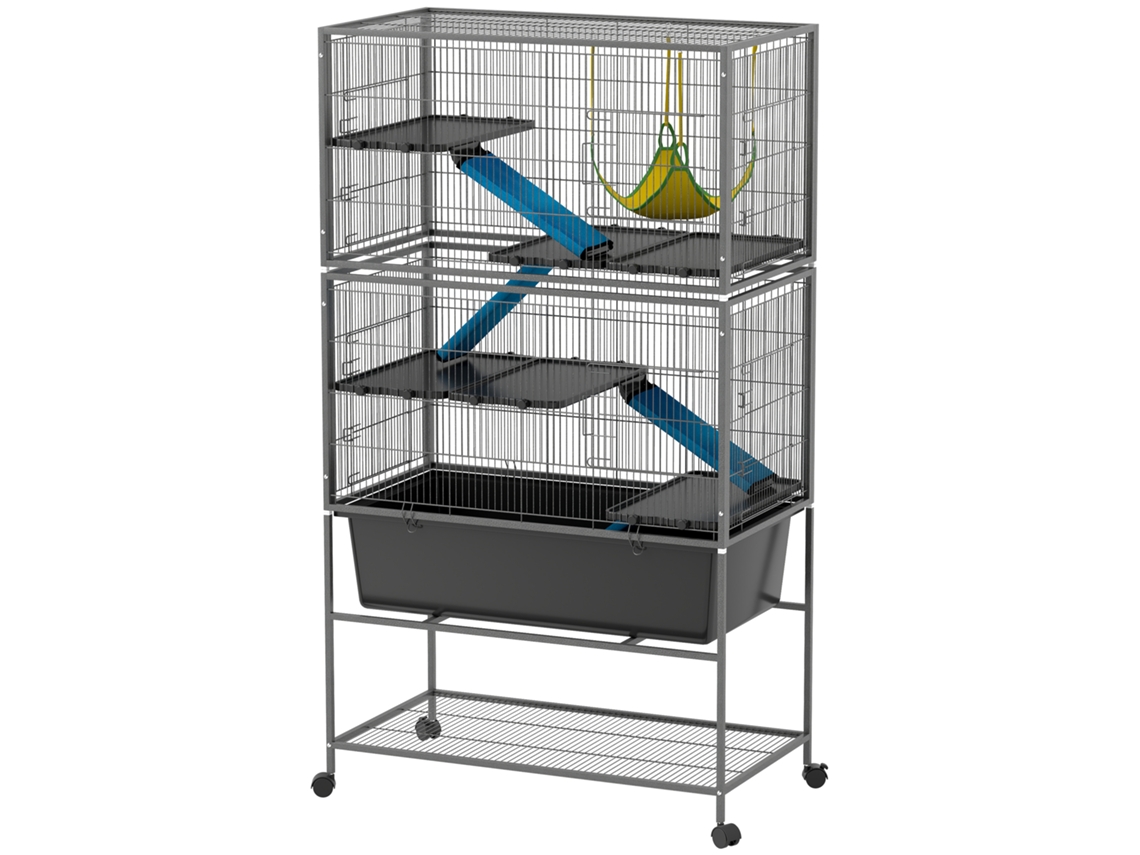 Gaiola para Pequenos Animais 5 Níveis , Cinza Escuro, 88x48x150.5 Cm (rampas Antiderrapantes, Rede Inclusa)