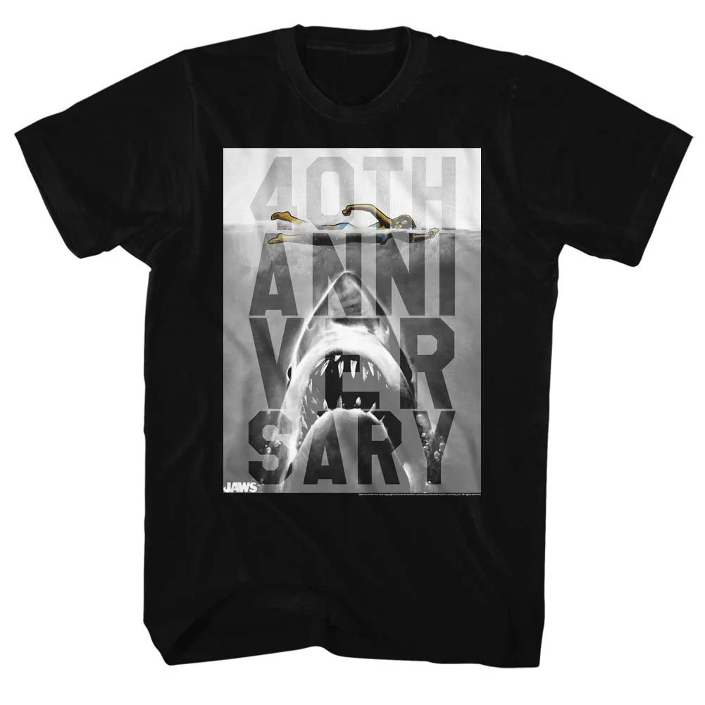 Rockinstone Jaws Movie 40th Black Adult T-shirt Size:xl