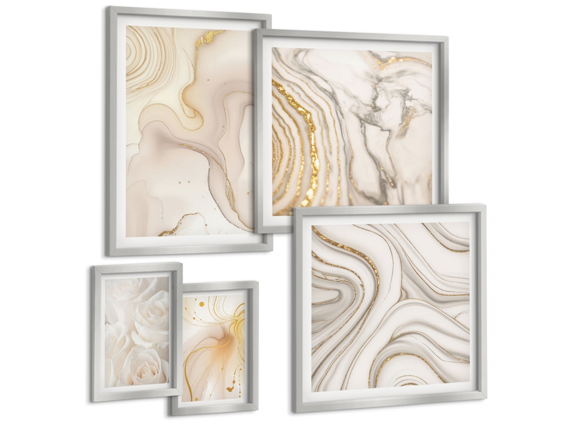 Conjunto De Pinturas Composições Abstratas Beges Espelharte (5 Peças)