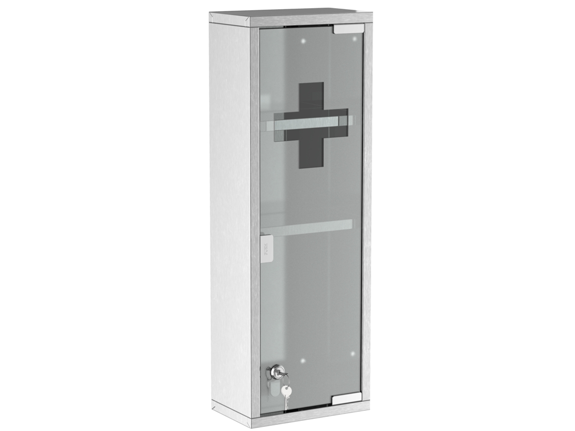 Armário de remédios trancável com vidro, 3 compartimentos, 20x12x58cm prata | S/MARCA