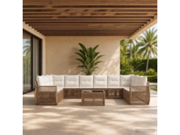 Vidaxl Conjunto De Sofá De Jardim 11 Pcs Bege E Branco Creme Vime Pe