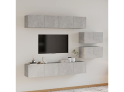 Vidaxl Conjunto Móveis De Tv 6 Pcs Madeira Processada Cinzento Cimento