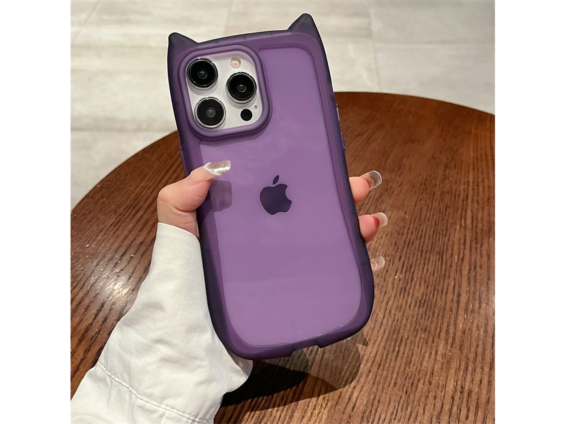 Capa Transparente Roxa Para Iphone 17 Air Com Orelhas De Gato, Cor Sólida, Resistente A Impactos.
