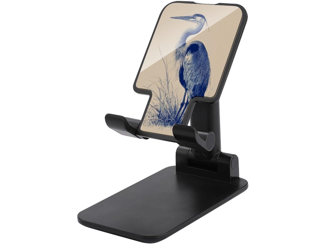 Garça Azul Grande Em Pé Na Grama Alta, Suporte Dobrável E Ajustável Para Celular Mesa