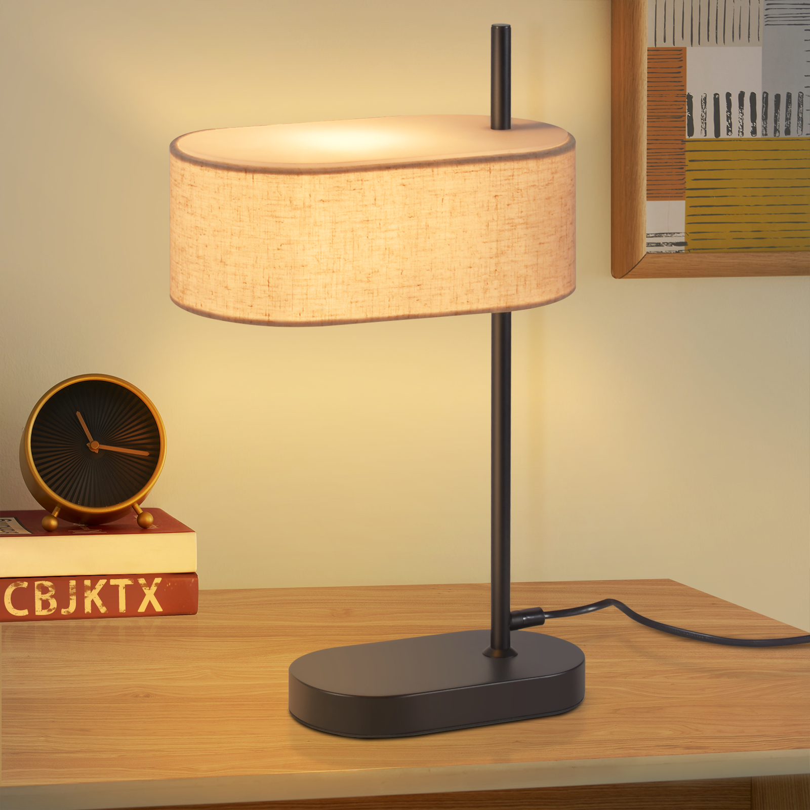 Nettlife Candeeiro De Mesa Vintage Para Quarto, 44,5 Cm E14 Linho Preto Com Interruptor Retro, 40 W, Em Aço Inoxidável E Metal, Para Casa