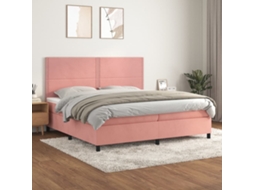 Cama Com Molas/colchão 200x200 Cm Veludo Rosa